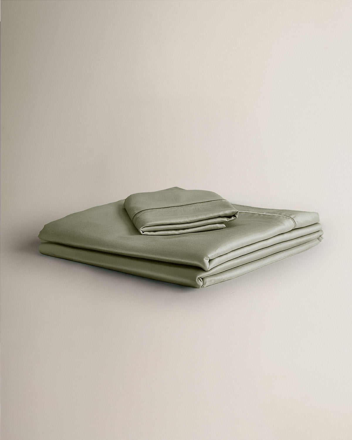 Juego sábanas 100% algodón satén festón verde seco (300 hilos)