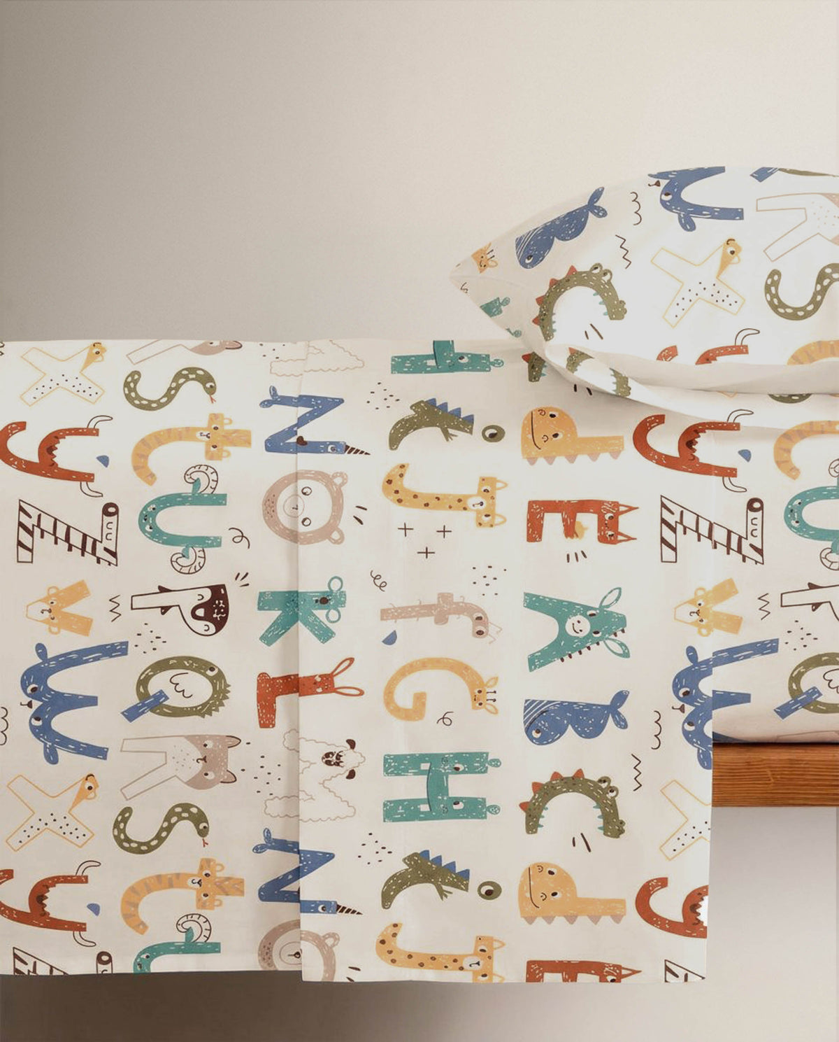 Juego sábanas algodón infantil alphabet beige