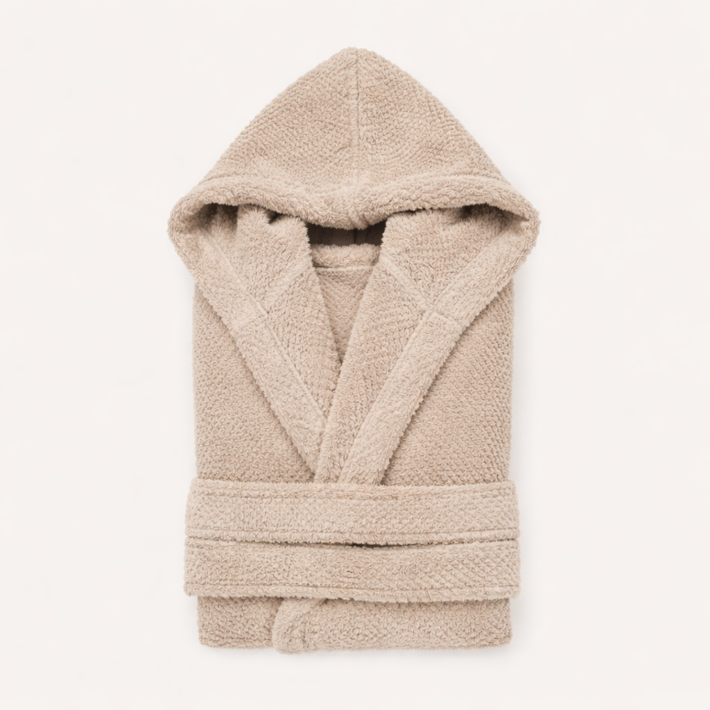 Roupão com capuz 450g em chenille liso cor taupe