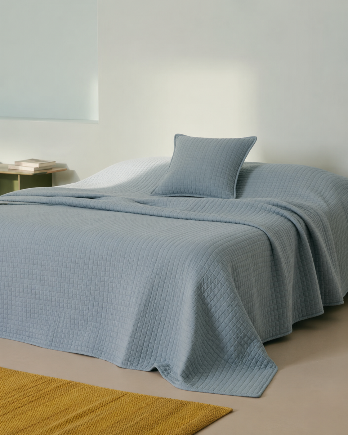 Colcha Cuadrito Lisa Azul Keike