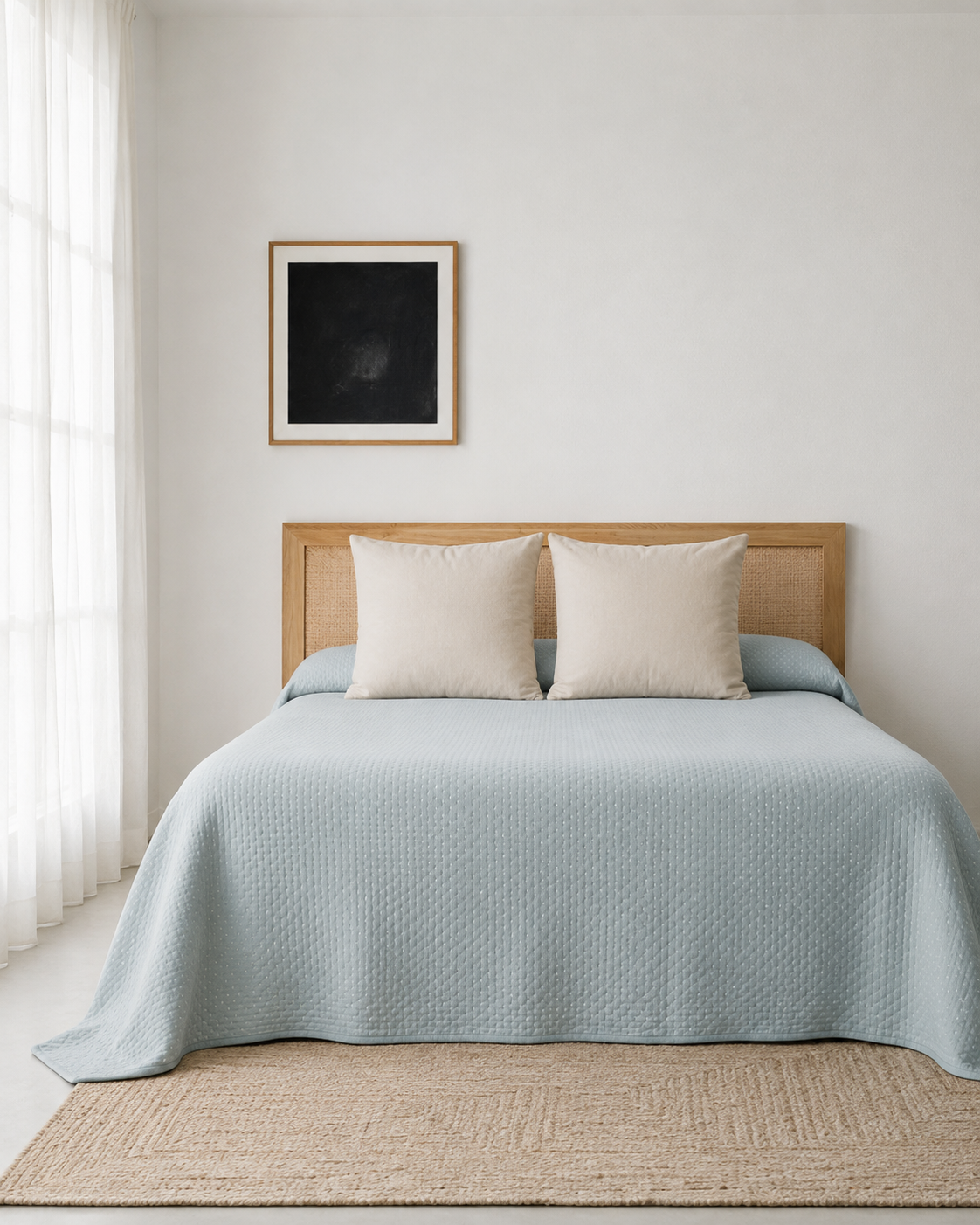 Trapunta matrimoniale Keike, tessuto in maglia jacquard di cotone, blu