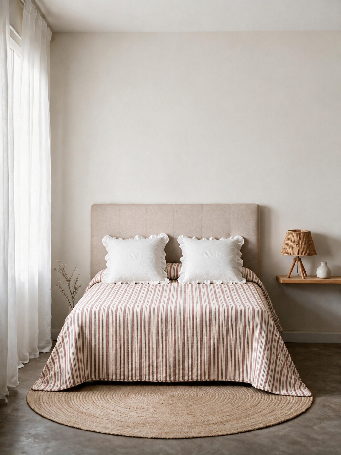 Copriletto in ciniglia jacquard a righe verde secco Segovia