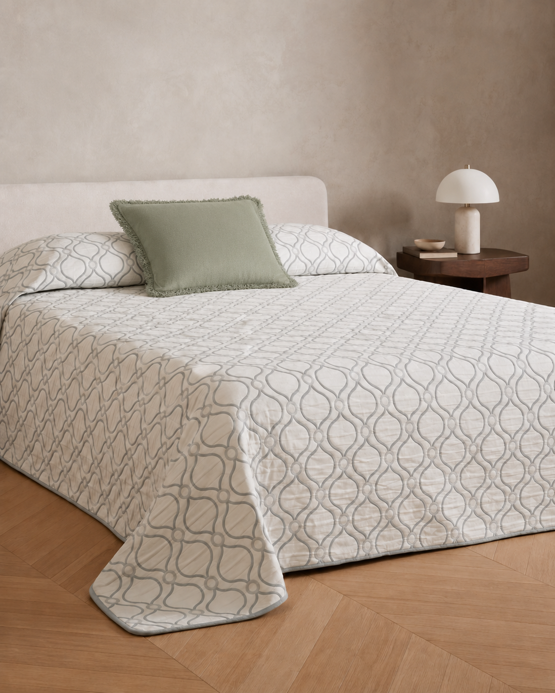 Colcha doble tela jacquard pagoda verde seco