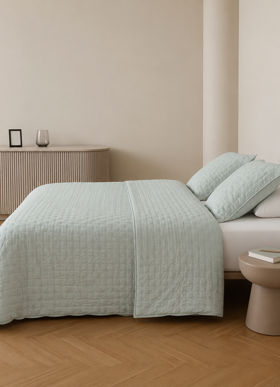 Copripiumino trapuntato perforato, verde secco