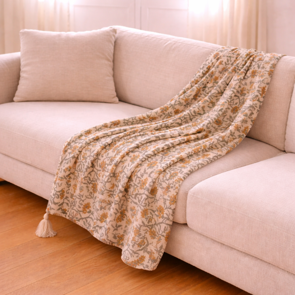 Plaid Algodón Floral Ocre