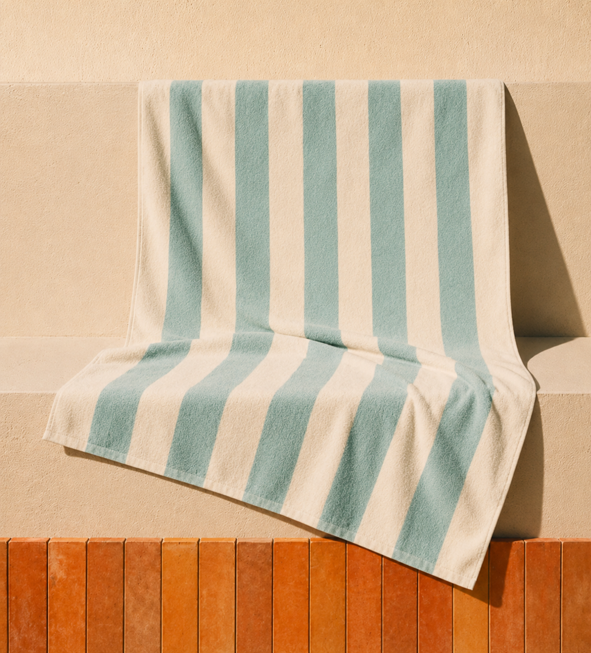 Toalla playa algodón rayas agua marina (400 gr/m²)