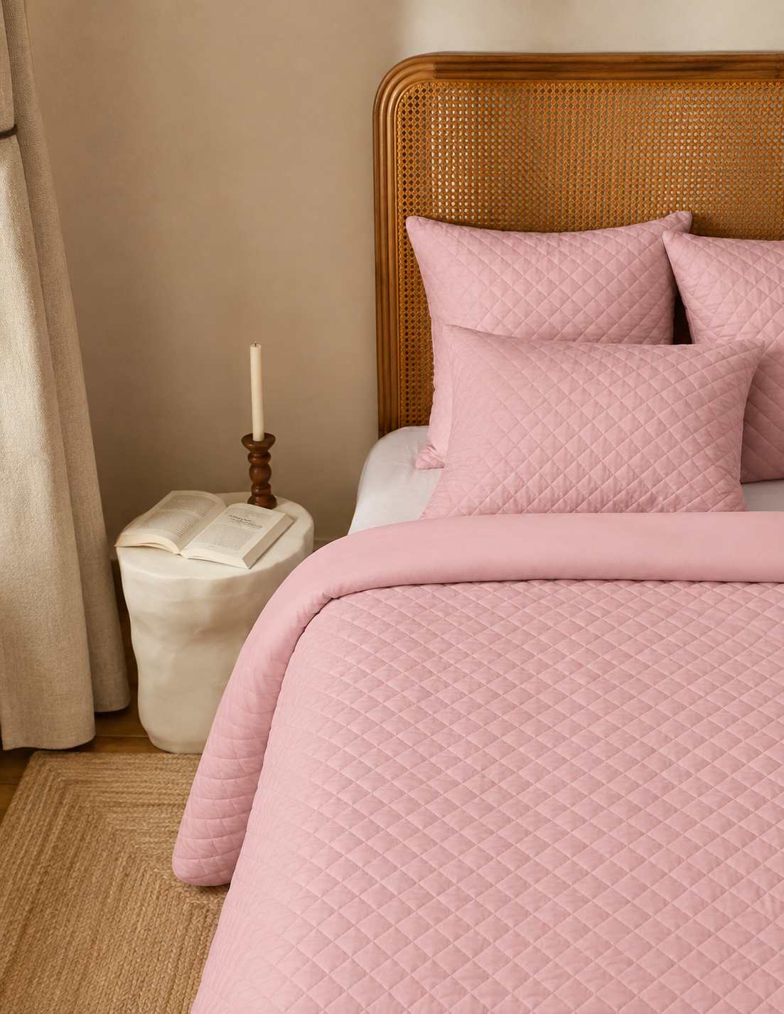 Funda nórdica acolchada diagonal rosa keike